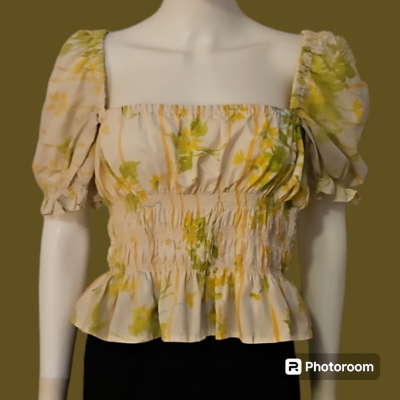 THE CURATED CURVY Puff Sleeve Smock Off Shoulder Colonial Castlecore Crop Top - Picture 2 of 8